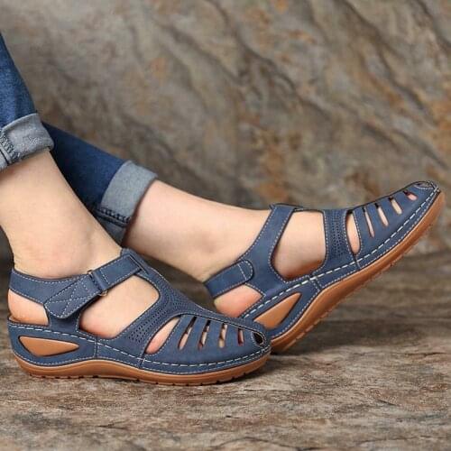 JLFPGV Woman Summer Vintage Wedge Sandals Buckle Casual Sewing Women Shoes Female Ladies Platform Retro Sandalias Plus Size