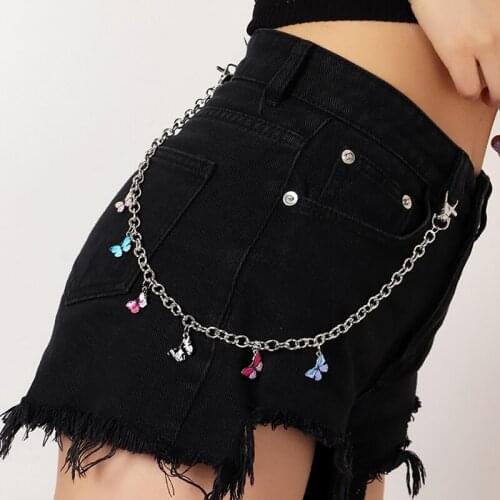 Pants Chain Creative Colorful Butterfly Pendants Punk Style Pocket Chain Wallet Chain for Women Girls Personality Jewellery
