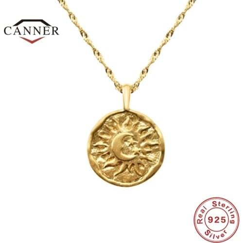CANNER Real 925 Sterling Silver Clavicle Necklace For Women INS Style Sun Moon Ladies Necklaces Silver 925 Jewelry Collares