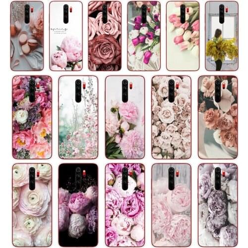 172SD Drawn Peony Delicate Flower Soft Silicone Tpu Cover phone Case for xiaomi redmi 7 8 9 8A 9A Note 7 8 9 Pro 8T 9S Case