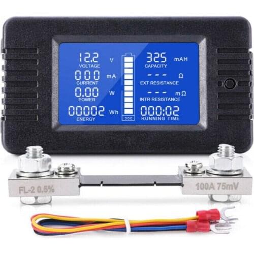 DC 0-200V 0-100A Digital Voltmeter Ammeter Car Battery Tester Capacity Resistance Voltage Current Power Energy Meter Monitor