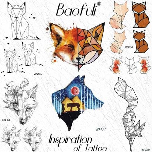 Children Watercolor Fox Series Painting Cartoon Forest Temporary Geometric Tattoo Sticker Tatoo Sexy Fake Tattoos For Kids Women