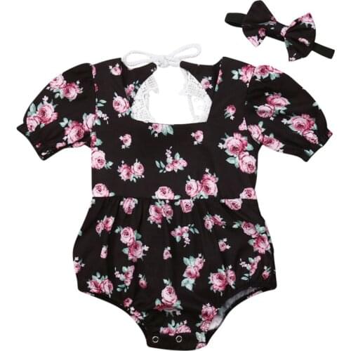Infant Newborn Baby Girls Flower Rompers Lace Jumpsuit Princess Backless Clothes Summer Baby Girls Costumes
