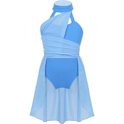 TiaoBug Kids Sleeveless Chiffon Backless Gymnastics Leotard Girls Ballet Dress Performance Contemporary Lyrical Dance Costumes