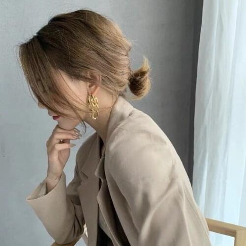 FFLACELL Spring Summer New Golden Metal Temperament Simple Thick Chain Jewelry Earring Suitable For Womens Gifts