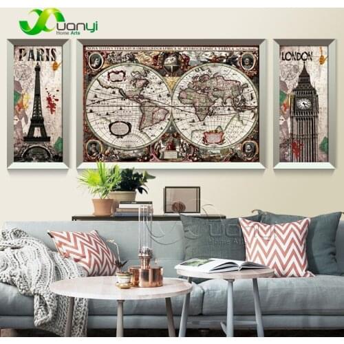 3 Panel Europe Map Painting Wall Art Canvas Prints Modular Wall Picture For Kids Room Europe Map Painting Oil Picture Unframed