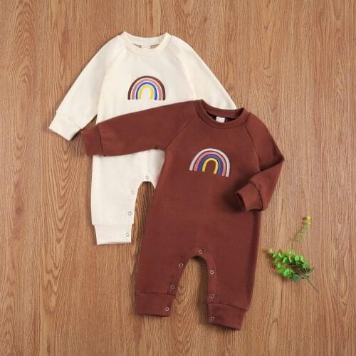2021 Spring Autumn New Childrens Kids Rompers Crew Neck Long Sleeve Jumpsuit Rainbow Pattern Toddlers Jumpsuit Garment