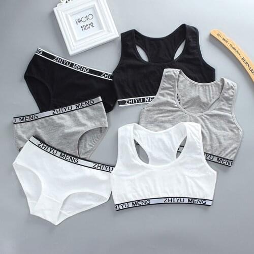 3Sets/Lot Training Bras Set Girls Teenage Underwear Cotton Panties Bra for 8-14Years