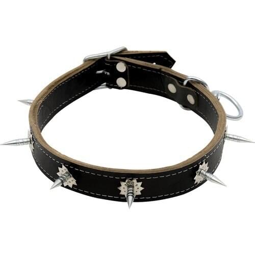 Kos Chrome Spiked Leather Dog Neck Collar 3x60 cm