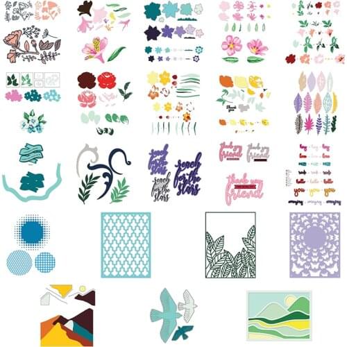 Metal Cutting Dies Fragrant Flowers Stem Foliage Thankful Words Doodle Cover Landscape DIY Scrapbooking Craft Paper Cards 2021
