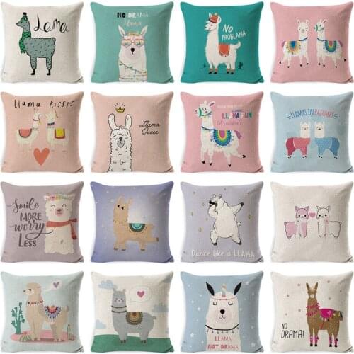 Microfine Pillowcase Living Room Decoration Printed Pillow Cover Cartoon Alpaca Square 45*45cm Linen / Cotton Car Seat