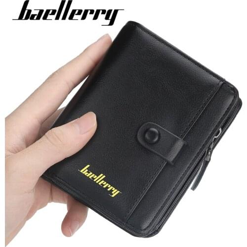 Baellerry Men Wallets Short PU Leather Zipper Hasp Men Purses Card Holder Coin Pocket Vintage High Quality Brand Men Wallets