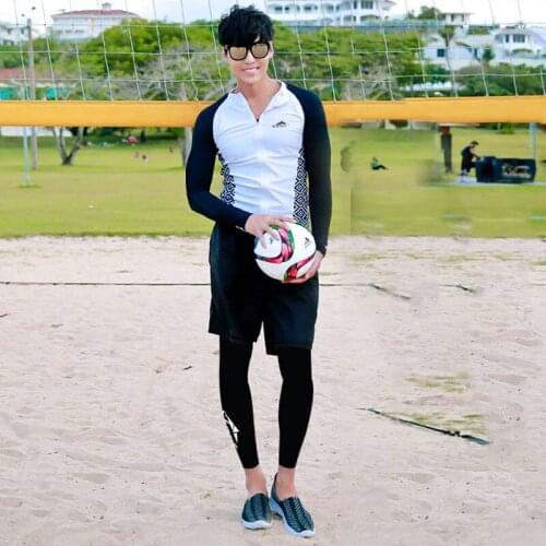 Mens 3pc Rash Guards set Long Sleeve Shirt Pants Shorts Sun UV Protect Swimsuit Rashguards Surfing Swimming Bathing Beach Suits