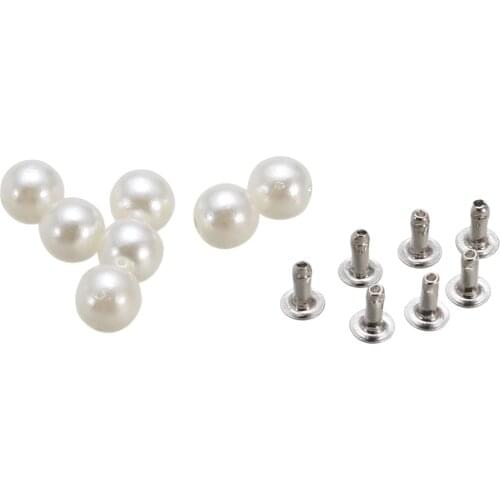 100set New Pearls Rivets Studs 6mm Silver and Ivory For DIY Leather Bag Shoes Clothes Decoration