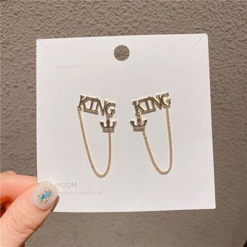 2020 New Womens Earrings Delicate King Letter Link Tassels Earrings for Women Bijoux Korean boucle Girl Gift Jewelry Wholesale
