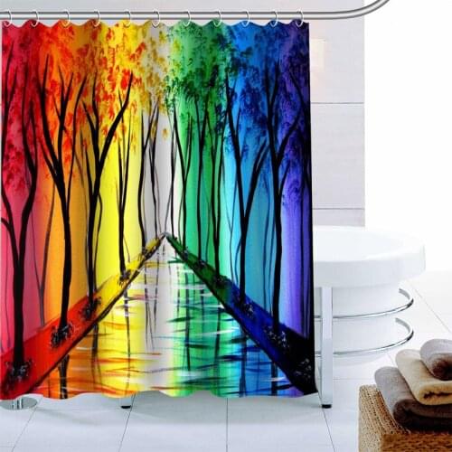 New Arrival Color Tree Art Shower Curtain 12 Hook Polyester Fabric 3D Printing Bathroom Curtain Waterproof Bath Curtain Decor