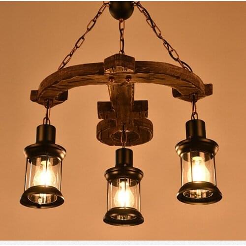 Loft Retro Bar Industrial Wind Country Country Solid Wood Chandelier Personality Old Boat Wood Chandelier lustre pendente