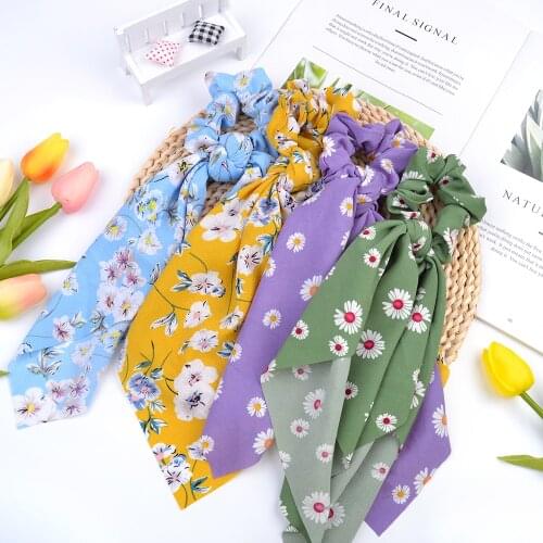 2020 Hot Korea Printing Chiffon Hair Scrunchies For Women Girls Tailing Hair Rope Daily Gentle Elastic Headwear Hair Accessories