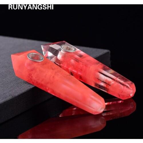 Runyangshi 1pcs wholesale Natural red smelting Quartz Crystal Smoking Pipe+strainer quartz stone healing wand