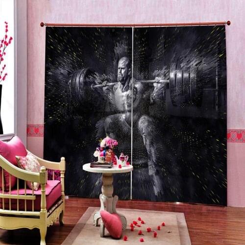 Weight lifting Fitness 3D curtains Retro Style for Gym blackout sunshade window curtains