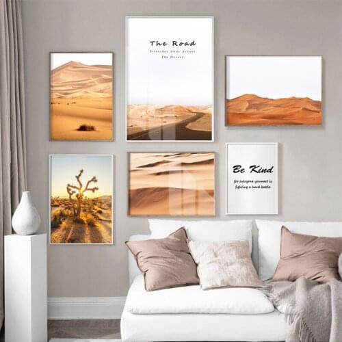 Scandinavian Desert Sunset Landscape Poster Nordic Nature Canvas Art Print Quote Painting Wall Picture for Living Room Decor