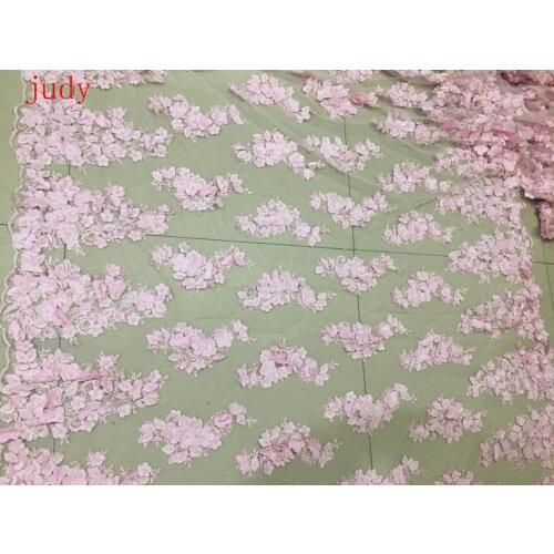 Light pink embroidered three-dimensional flower beads fashion French cloth for wedding dresses