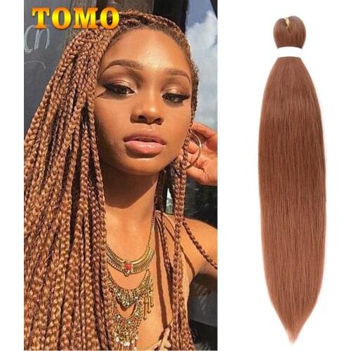 TOMO 26 Inch Pre Stretched Braids Hair Ombre Color Synthetic Braiding Hair Extensions For Women Low Temperature Fiber Brown 90g