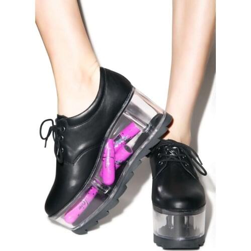 Transparent Platform Ladies Sweet Style Shoes Smooth Black/Whtie Leather Women Lace Up Casual Shoes High Platform Spring Shoes