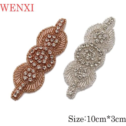 WENXI 50PCS Wholesale Handmade Sewing RoseGold Sparkle Crystal Rhinestone Applique Accessory For Bridal Gown Dresses Belt WX903