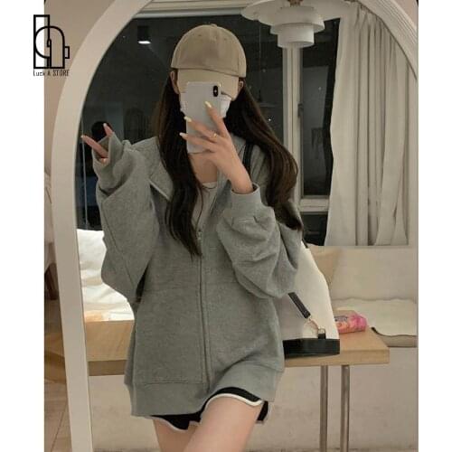 2021 Autumn Oversized Jacket Coat Women Casual Long Sleeve Korean Style Pure Color Sport Hoodies Female Outdoor Y2k Sweatshirts