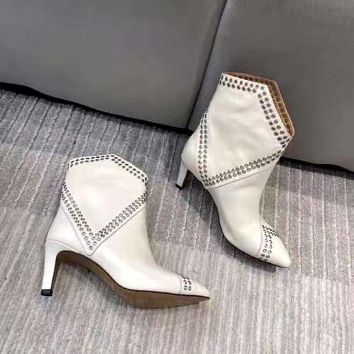 Womens Shoes Paris Demka Boots White Genuine Leather Lahia Eyelets Ankle Boots