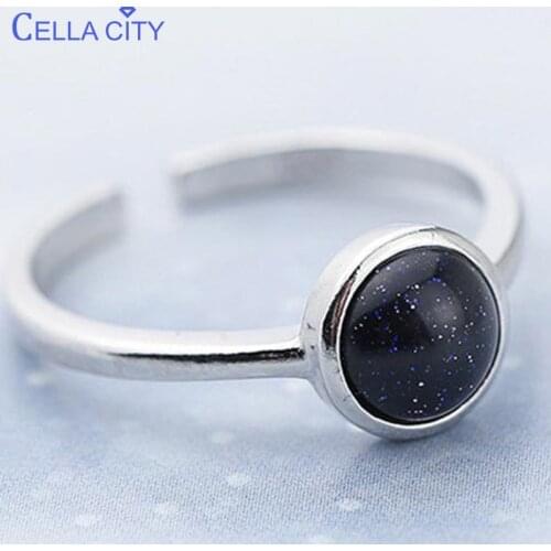 Cellacity trendy new 925 silver ring with round black gemstone charm finger ring for women Anniversary Gifts Jewelry