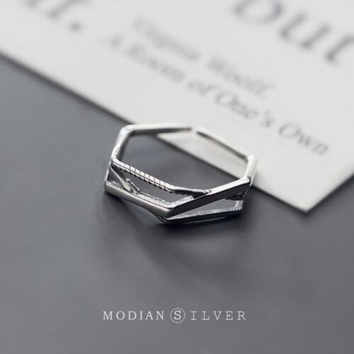 Modian Irregular Geometric Cross Line Authentic Sterling Silver 925 Ring for Women Free Size Simple Ring Fine Jewelry Bijoux