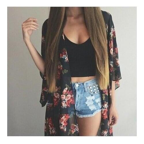 50pcs/lot fedex fast Women Casual Vintage Kimono Cardigan Ladies Summer Long Crochet Chiffon Kimono Loose flora print blouse