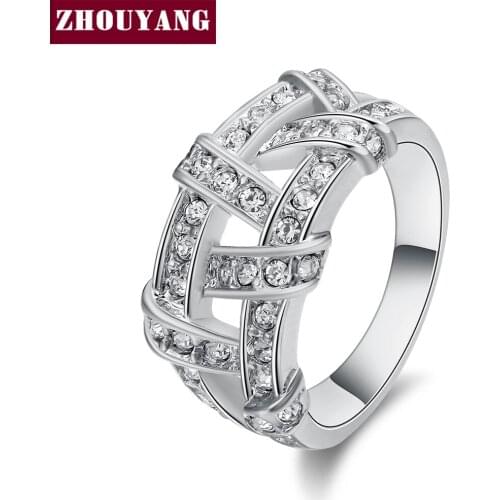ZHOUYANG ZYR285 Weave Silver Color Ring Jewelry Nickel Free en Rhinestone Austrian Crystal Element