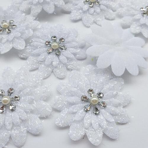 21pcs/pack Glitter Felt Padded Flowers Rhinestone Doll Bow Craft Appliques Craft DIY Wedding 6cm