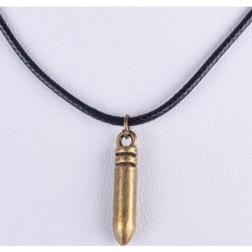 5*24MM Vintage antique bronze metal alloy bullet pendant necklace women choker wax cord rope necklace jewelry fashion girl