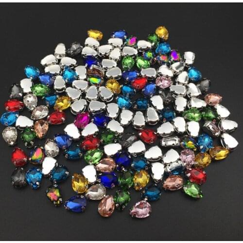 7x10mm Mix Colors Teardrop Glass Crystal fancy stone With Silver claw Setting 50pcs Droplet sewing crystal beads jewelry making