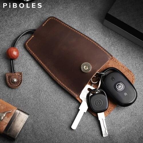 Storage Key Wallet Retro Cowhide Householder Keys Pouch Mini Portable Genuine Leather Car Smart Key Case Keychian Keyring