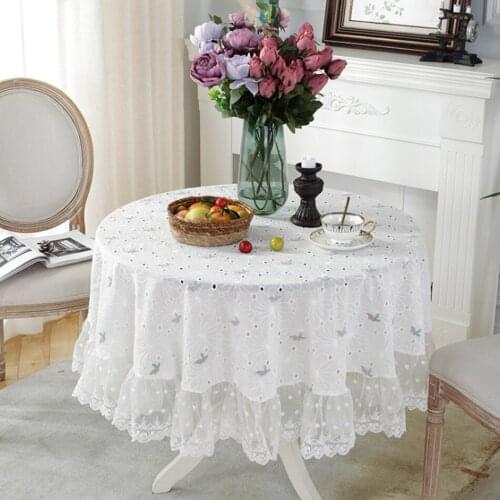 European Fashion White Hollow Jacquard Lace Border Simple Round Tablecloth Coffee Table Coffee Table Party Wedding Tablecloth