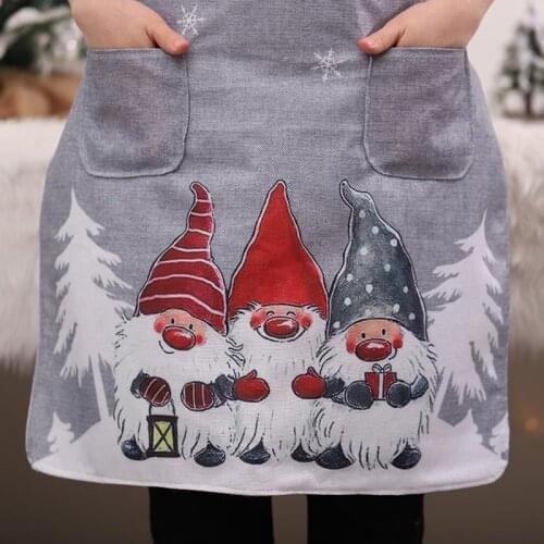 Christmas Gnome Snowflake Print Apron Women Men Cartoon Kitchen Bib with Front Pockets for Cooking Baking Gardening BBQ N0PA