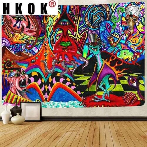 HKOK Tapestry Fantasy Lion Bohemian Hippie Mountain Mushroom Art Wall Hanging Tapestries for Living Room Home Decor Banner
