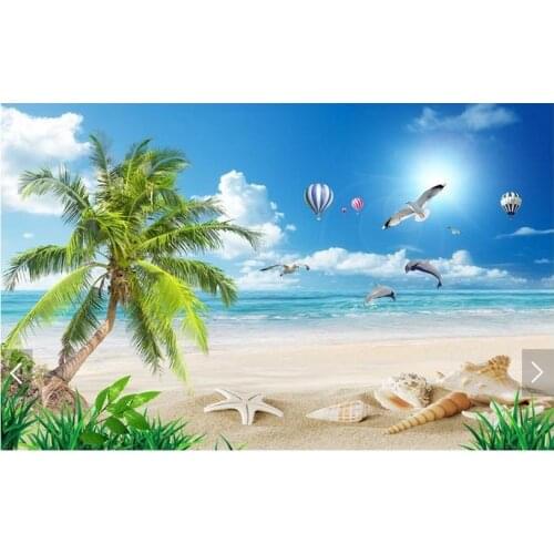 Customized 3d photo wallpaper 3d TV wallpaper murals Coconut shell Dolphin Beach landscape background wall living room wallpaper