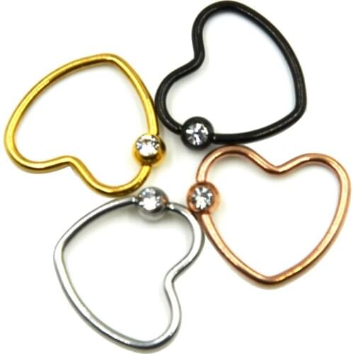 8 Pieces Heart Captive Bead Rings Earring Cartilage Tragus Helix Nose Piercing Jewelry with Clear Crystal Zircon