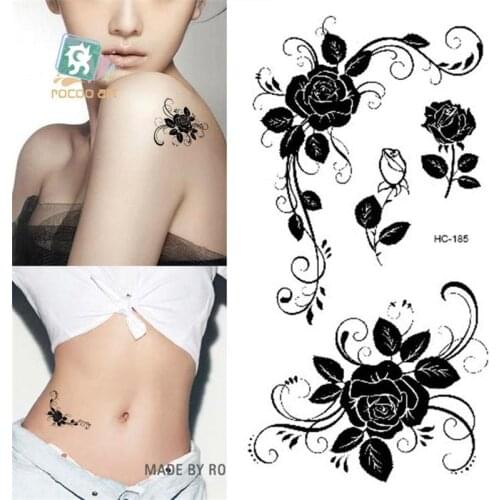 Beautiful Body Art waterproof temporary tattoos for women sexy black rose design small tattoo sticker Wholesale HC1185