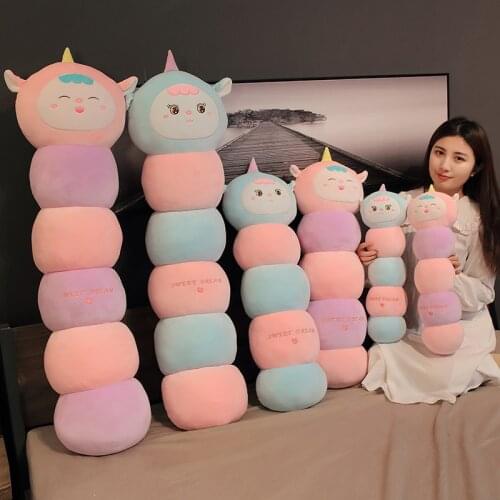 50-120cm Cute Caterpillar Shaped Doll Stuffed Unicorn Plush Toys Soft Cartoon Long Pillow Girls Birthday Gifts