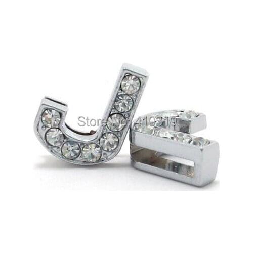 Fashion charms 50PCS 8mm " J " full rhinestones slide letter alphabet diy accessories