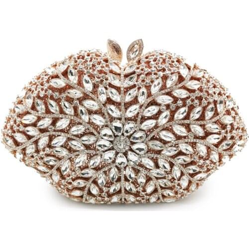 Fashion Floral Gold/Green/Blue Crystal Evening Clutch Purse Elegant Rhinestone Gemstone Diamond Shoulder Chain Party Handbags