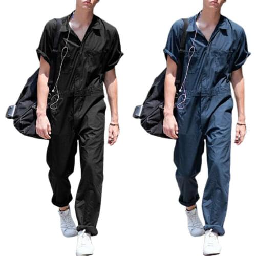 Mens Clothing Casual Jump Suit Short Sleeve Playsuit Workout Jumpsuit Cargo Long Pants Black Streetwear Men Overalls Jumpsuit