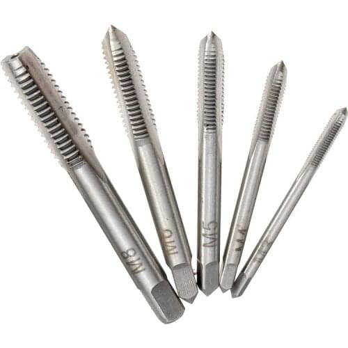 5PCS HSS Tap Die Set M3 M4 M5 M6 M8 Machine Spiral Point Straight Fluted Screw Metric Hand Thread Plug Taps Drill Bit